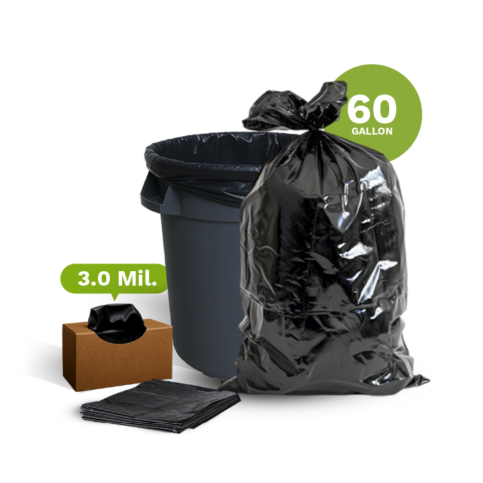 Black Garbage Bag, Extra Tough 60 Gal 22x16x58, (100-Count)