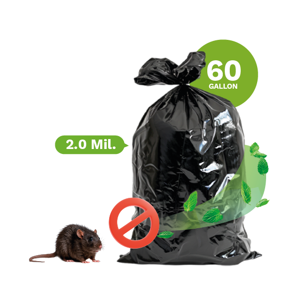 20002 Black Mint Garbage Bags Rat Out Scent 38"X58" #3 60 Gal (100-Count)