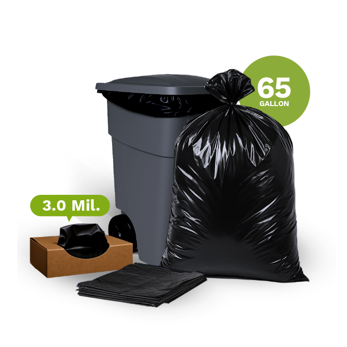 Black Garbage Bags, Extra Tough 65 Gallon (100-Count)