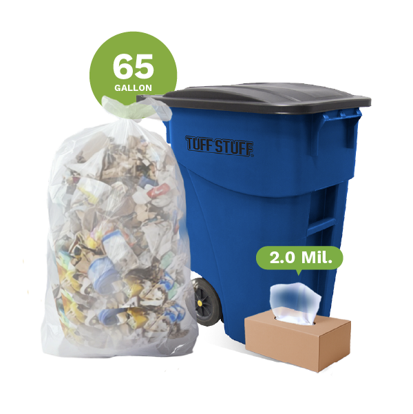 Clear Recycling Bags, Super Though 65 Gallon (100-Count)