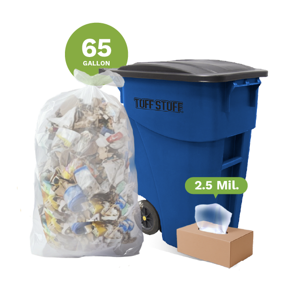 Clear Recycling Bags Extra Tough 65 Gallon (100-Count)