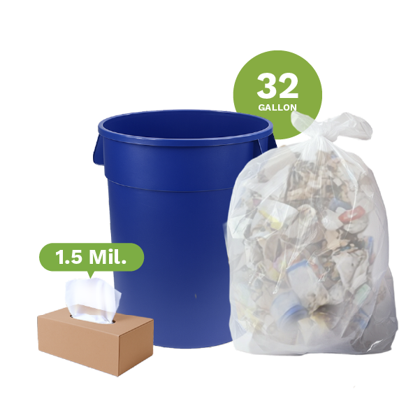 Clear Recycling Bags, 32 Gallon 23&quot;x10&quot;x39&quot; (250-Count)