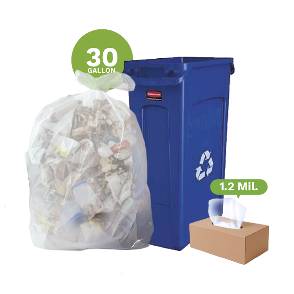 23040 Clear Recycling Bags ,Super Tought, 20-30 Gallon 30"x37", (250-Count)