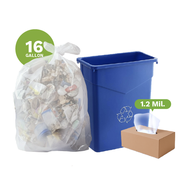 Clear Recycling Bags, Super Though, 12-16 Gallon 24&quot;x33&quot; (250-Count)