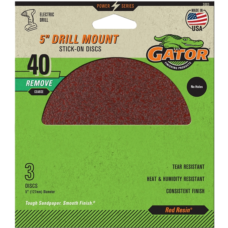Sand Disc 5&quot; Coarse 40 Grit, (Pack-3)