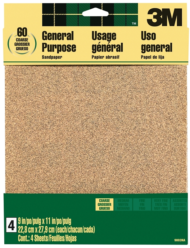 Sand Paper 9&quot;x 11&quot; Coarse, #60 (5-Pack)