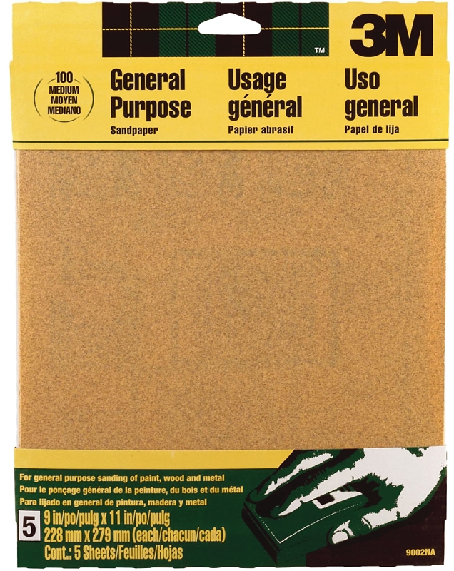 Sand Paper 9&quot;x 11&quot; Medium, #100 (5-Pack)