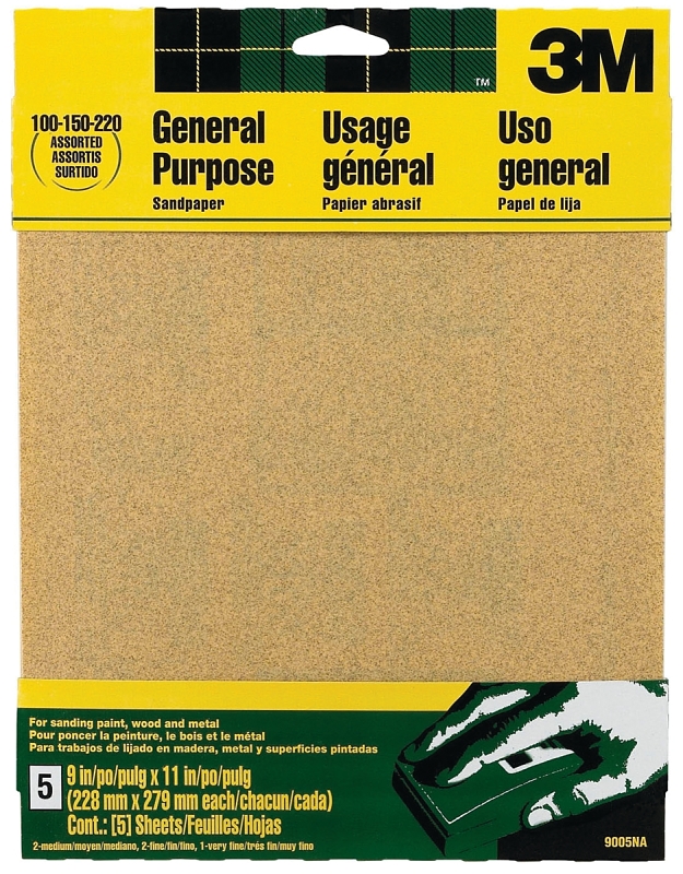 Sand Paper 9&quot;x 11&quot; Assorted,  #100-150-220 (5-Pack)