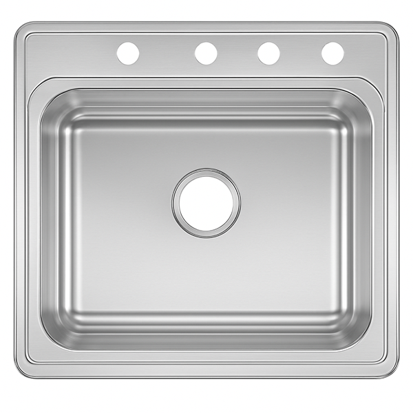 88048 Kitchen Sink 25" X 22" 4 Hole 6" Deep With Clips, Stainless Steel