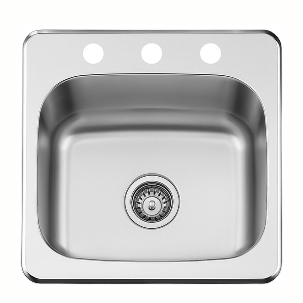 88050 Kitchen Sink 25" X 22" 3 Hole 6" Deep With Clips, Stainless Steel